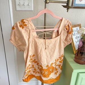 Floral Embroidered Women's Top - Orange